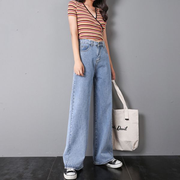 

women jeans pants leisure loose high waist vintage wide leg jeans women jean korean style all-match simple full-length, Blue