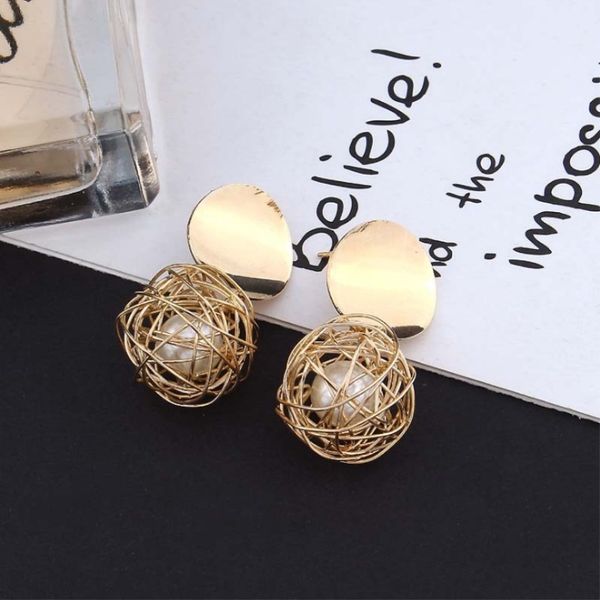 

2020 sale brincos earings european and american retro geometric earrings simple knitting pearl metal accessories korean trend, Silver