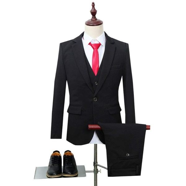 

men's fashion three piece suit sets / male business casual coat jacket waistcoat trousers blazer custom size xs-5xl, White;black