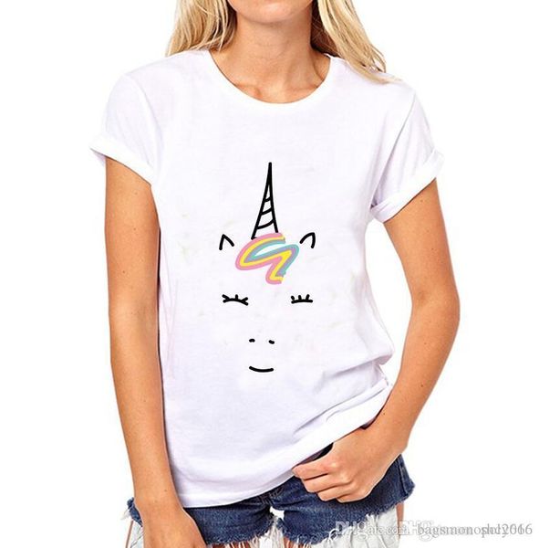

women t-shirt crew nrck short sleeve various animal lovely unicorn 3d digital print & tees casual shirt size s-2xl t3, White