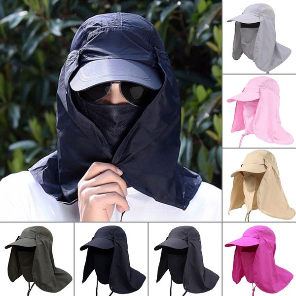

fishing hiking hat outdoor sport uv sun protection neck face flap cap wide brim q84c, Black