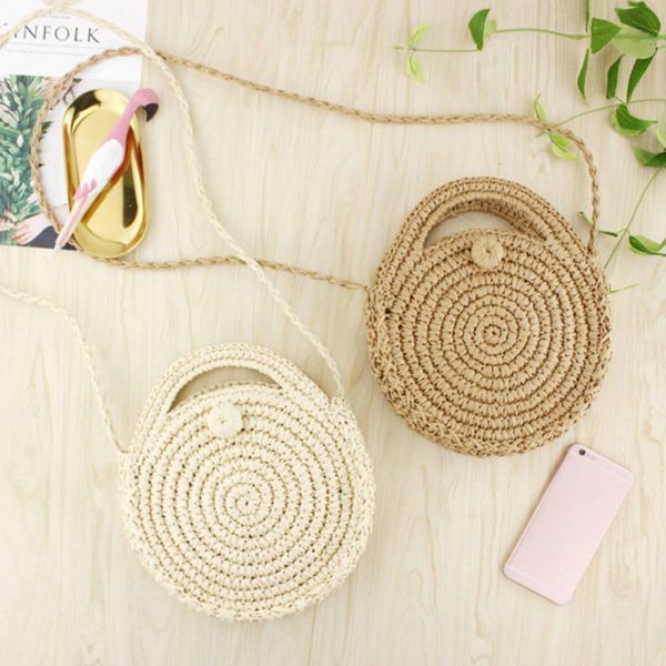 

2020 fashion holiday beach crossbody bags round handwoven rattan circle handbags women lady national handbags satchel