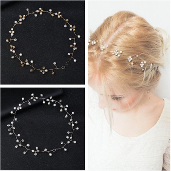 

xhamv bridal pearl rhinestone band white hair band head headdress yarn dress accessories headwear bridal jewelry children's hair access, Slivery;white