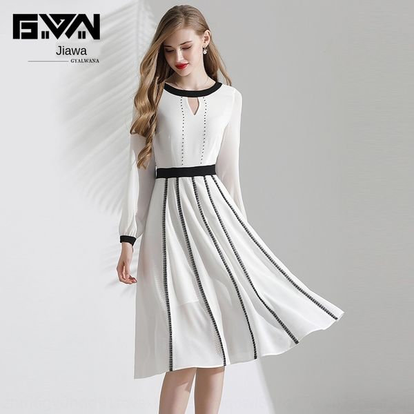 

gavana white chiffon autumn dress 2019 new waist temperament dress long skirt mid-length long sleeve skirt for children, Black;gray