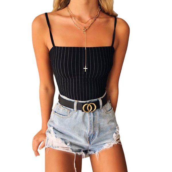 

women's jumpsuits & rompers women camisole bodysuit vertical stripes printing sleeveless high waist design summer clothing, Black;white
