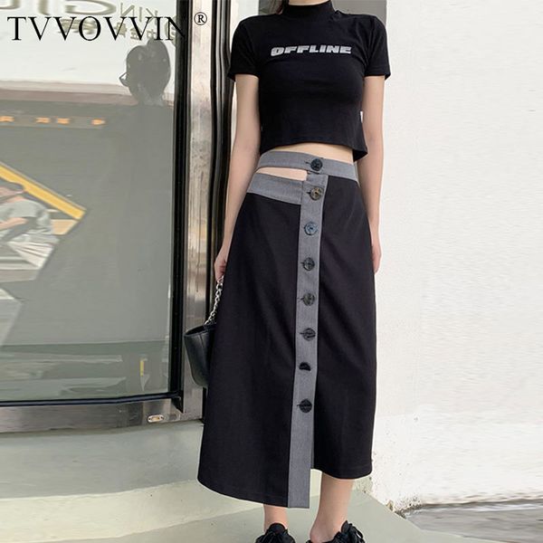 

korea high waist hollow out hit color skirt women clothes 2020 summer new fashion irregular match all button skirt dzl1356, Black