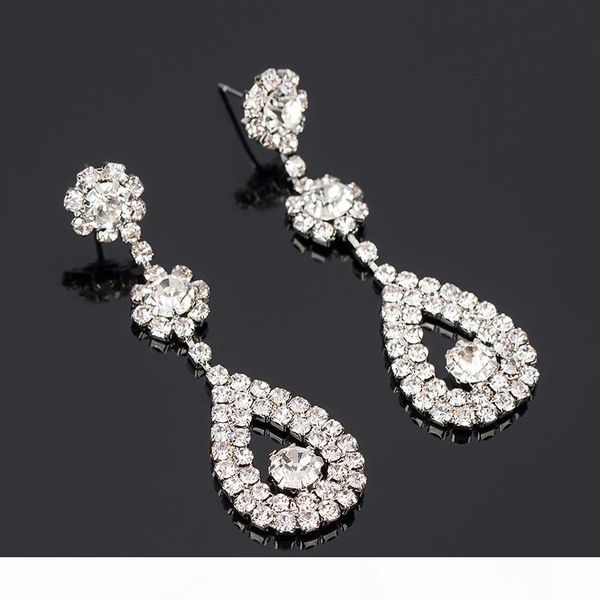 

k 2017 new classic fashion temperament exaggerated water drop earrings long rhinestone crystal earrings for women #e057, Silver