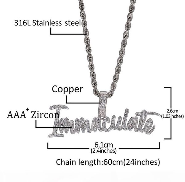 

k 14k iced out immaculate pendant bling micro pave cubic zirconia simulated diamonds letters 3mm 24inch rope chain, Silver