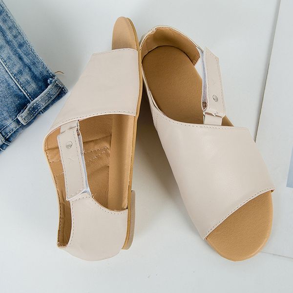 

2020 women sandals female plus size 43 woen's hook loop roman pu leather shoes summer woman low heel fashiontrend shoes, Black