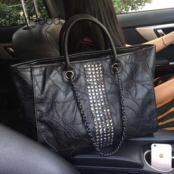 

big capacity pu leather handbag female casual rivet handle bag women fashion oversize diaper shopping bag
