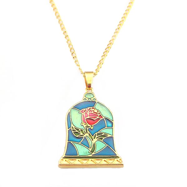 

movie necklace red rose flower enamel pendant chokers with gold chain cosplay jewelry accessories, Silver