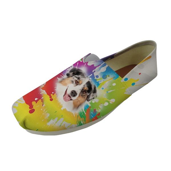 

cute paint splashing colorful french bulldog/pug dog print woman flats shoes breathable girls summer cotton shoes, Black