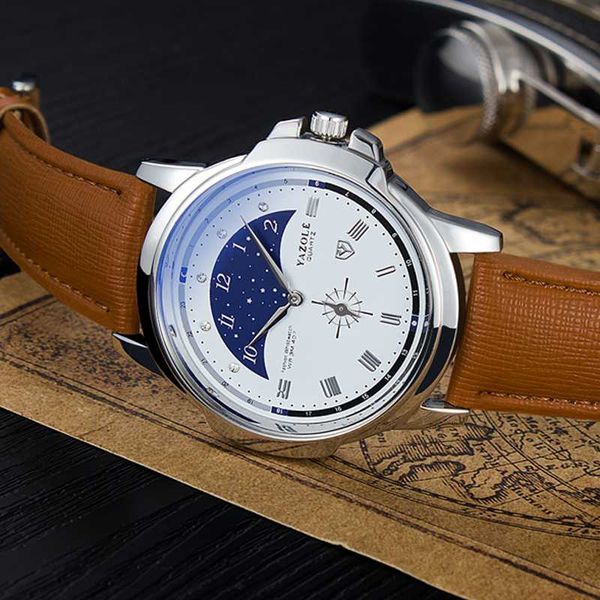 

yozale watch men 30m waterproof leather quartz watch for men fashion male clock with box relogio masculino, Slivery;brown