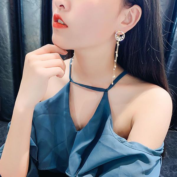 

s925 needle chinese peking opera style retro long temperament tassel earrings pearl personality earrings, Silver