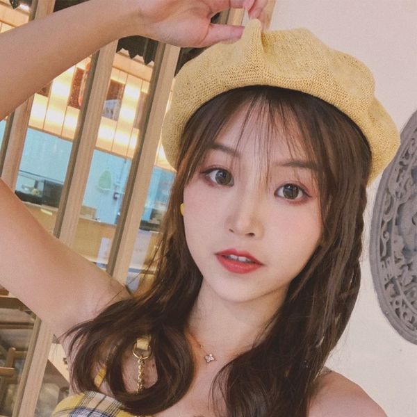 

q8scj net red candy color fine cotton yarn breathable beret women's summer all-match painter octagonal beret octagonal hat fashion pain, Blue;gray