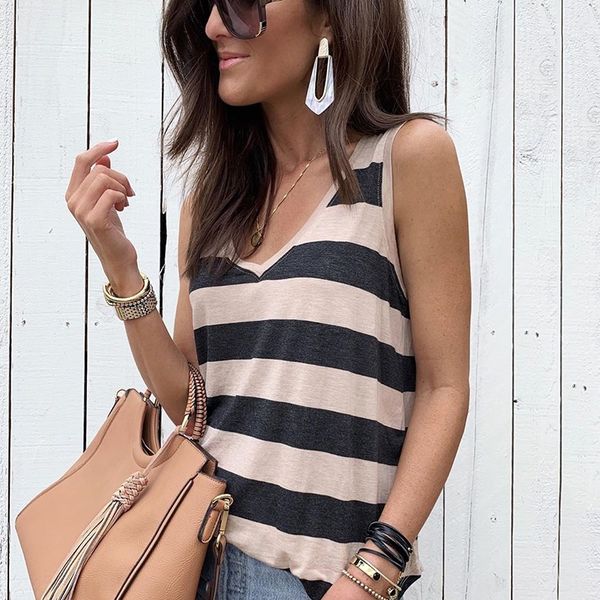 

2020 new striped v-neck sleeveless women's wear 2020 new striped v-neck sleeveless vest women's vest shirt shirt wear, Camo