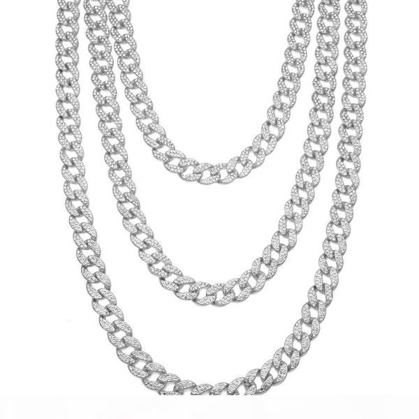 

18 20 24 30inches iced out bling rhinestone gold silver miami cuban link chain men hip hop necklace jewelry