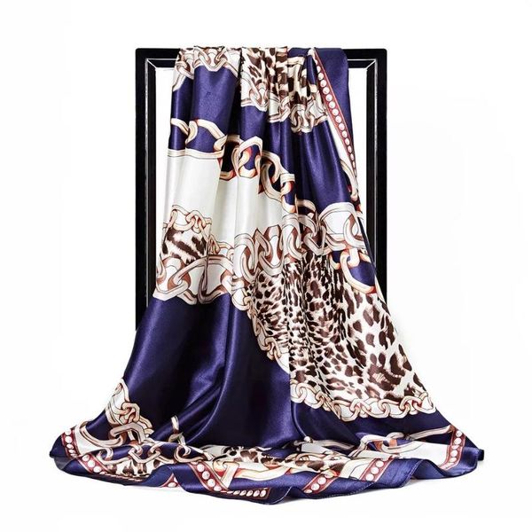 

2020 summer silk scarf fashion foulard satin shawl scarfs big size 90*90cm square silk hair / head scarves women bandana, Blue;gray