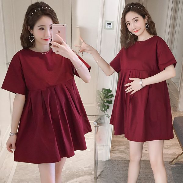 

maternity dresses a616# clothes summer cotton solid color short sleeve loose stylish dress for pregnant women mom, White