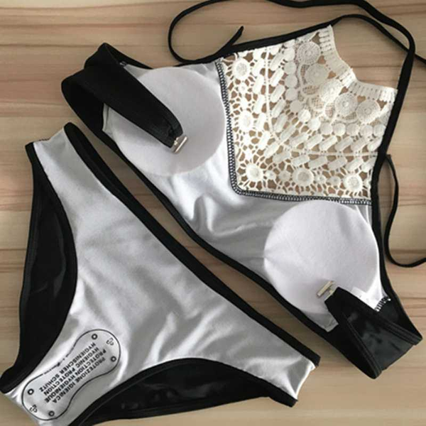 

women's swimwear women push-up padded bra bandage bikini set swimming costume swimsuit bathing beach, White;black