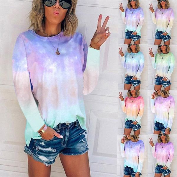 

woman tshirts graphic t shirts plus size women summer tie-dye long sleeve crew-neck t-shirt tee harajuku women 2020, White