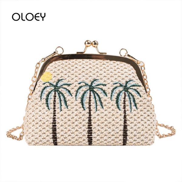 

women straw clip bag 2020 shell chain shoulder bag for lady women summer bohemian beach tote ladies evening clutch purse sac