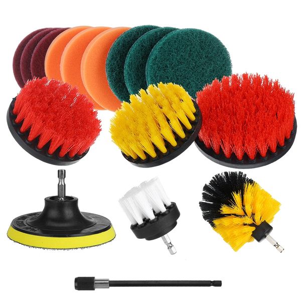 

16pcs/set drill scrubber cleaning brush kit for bathroom surfaces tub tile and grout