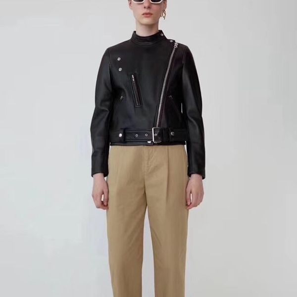 

woman coats natural 100% jackets 2020 female motorcycle sheepskin leather garment overcoat three colours, Black