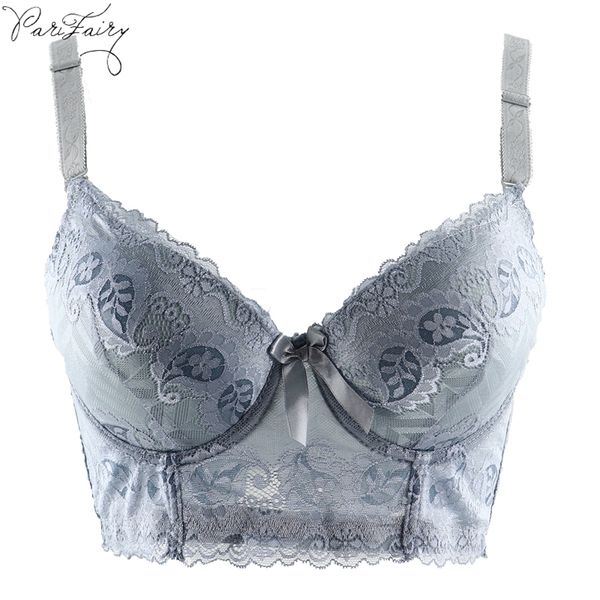 

pairfairy fashion super push up soutien gorge lace longlined bras adjustable straps soft padded underwear women 3/4 cup bras, Red;black