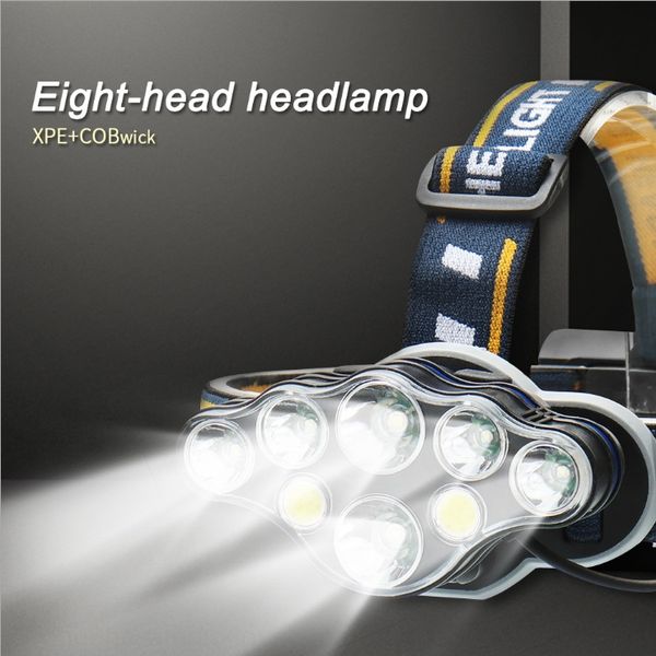 

walto v8 8led headlight t6 + cob head-mounted high-range light charging wall headlamp long headlamp night fishing headlight