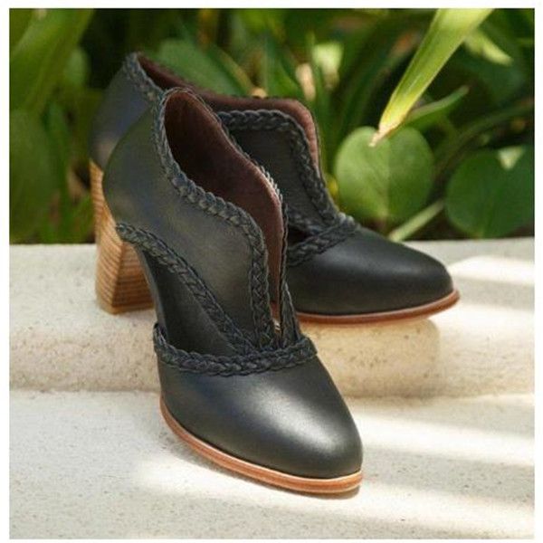 

women leather shoes 2020 summer autumn mid heel slip on ladies sandals pointed party wedding female pumps, Black