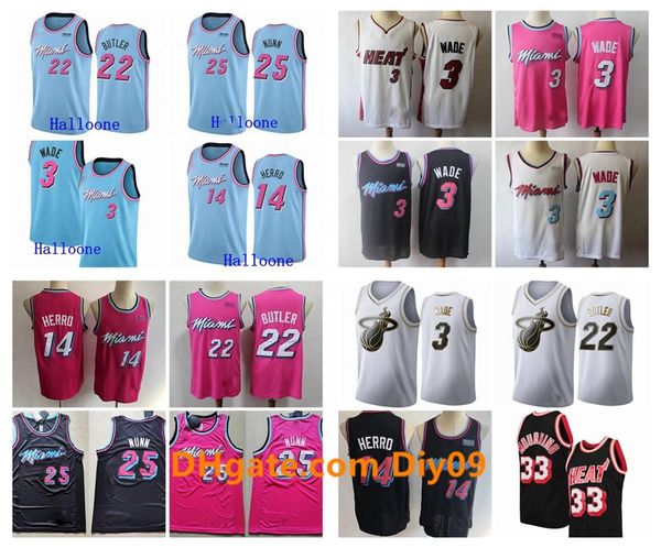 

mens 3 dwyane wade miami heat jersey 25 kendrick nunn 22 jimmy butler 14 tyler herro alonzo mourning 33 basketball jerseys 2020, Black;red