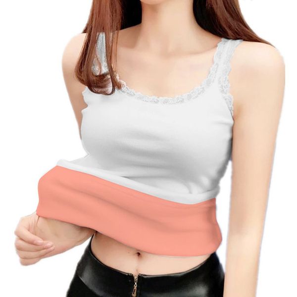 

women vest 2020 winter solid fluffy velvet lace spaghetti strap sleeveless thick warm faux fur casual underwear tunic shirt, White