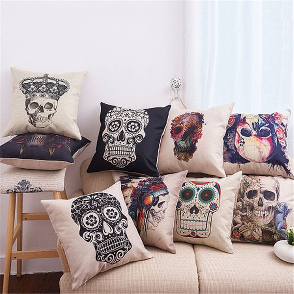 

skull series crown rose lovers decorative pillow case chair waist square 45x45cm cotton linen pillow cover home textile living
