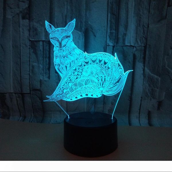 

2020 new 3d transparent acrylic fox night light colorful touch remote control led small table lamp home atmosphere decorative table lamp