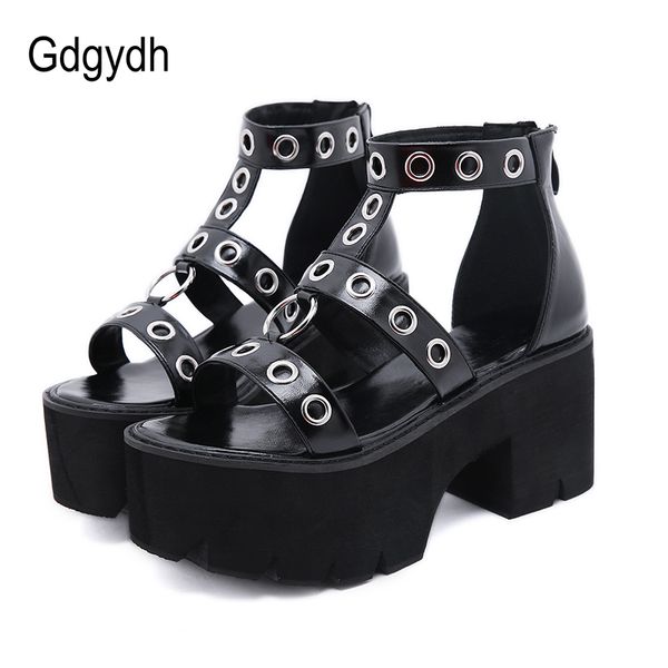 

gdgydh black punk gothic platform sandals open toe buckle strappy women summer shoes rivets thick heels footwear drop ship