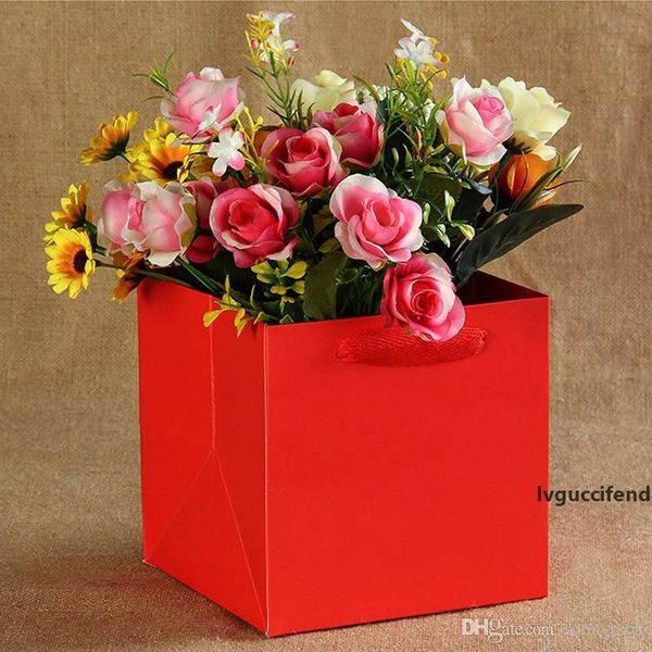 

4 colors fruit flowers bonsai packaging paper bag with handle square bottom kraft paper bag gift bag 4 large size lx01770