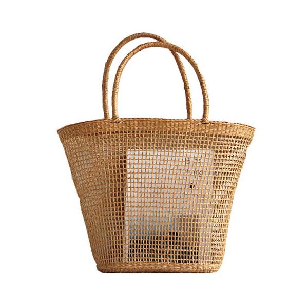 

2020 simple and generous no decorative plain color net hollow textured woven bag popular straw bag handbags 37x25cm