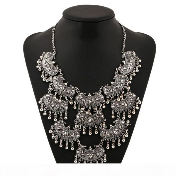 

exaggerated fashion ball tassel necklaces & pendants boho vintage multi-layer moon crescent collar statement necklace for women girl gift, Silver