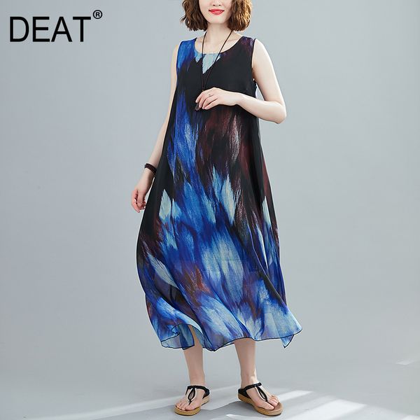 

deat] women printed hit color perspective dress new round neck sleeveless loose fit fashion tide spring summer 2020 13s411, Black;gray
