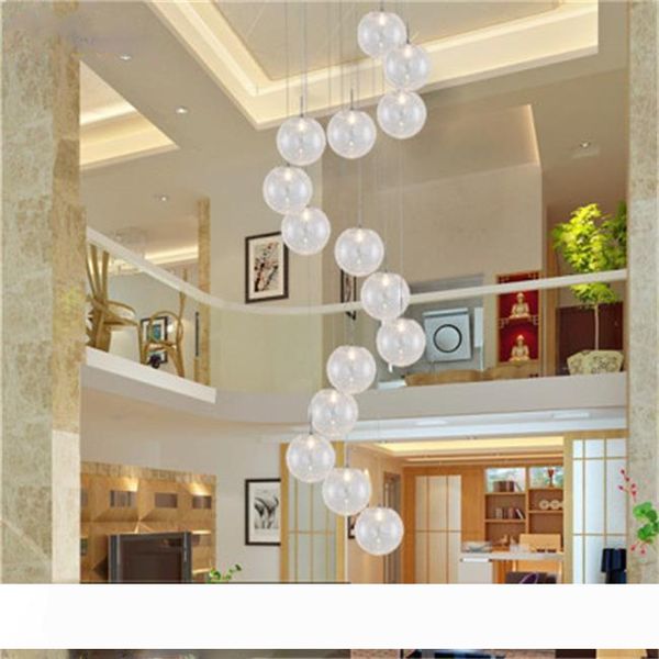 

modern large long stair round ball lustres chandeliers living room glass globle pendant lamps light fixture luminaire
