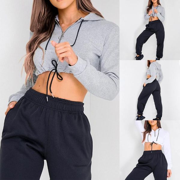 

женщины бег наборы фитнес sportsuit с длинным рукавом zipper top высокой талией брюки женский мода solid color с капюшоном спортивная, Black;blue