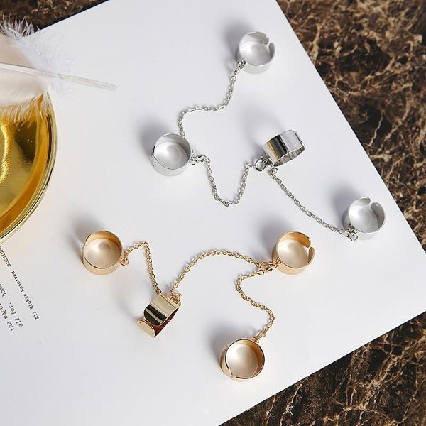 

mengjiqiao personality punk style simple alloy metal chain open circle rings for women students bijoux party jewelry gift, Silver