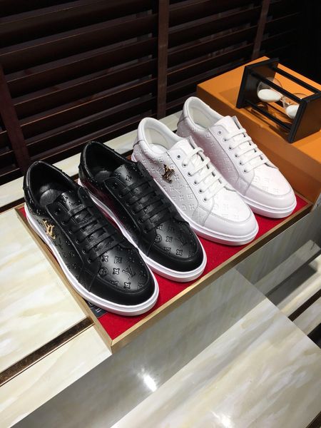 

2020y limited edition letter leather print men's daily lace up casual shoes, high-end fashionable wild outdoor sneakers, size: 38-45, Black