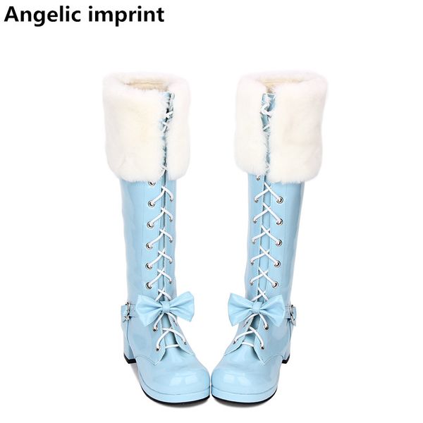 

angelic imprint new mori girl women motorcycle boots lady lolita shoes woman princess mid heels dress pumps bowtie 4.5cm 34-47, Black