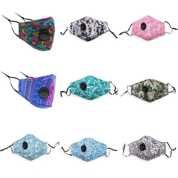 

designer camo face mouth er mask with individual packaging dustproof pollution washable reusable cloth masks 10 colors#365, Black