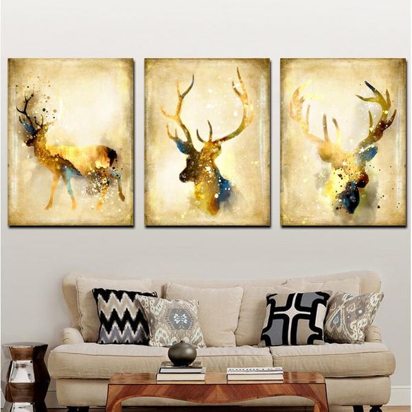 

3 panels nordic abstract artistic animal deer canvas painting modern pop art poster prints giclee wall picture for living room home decor
