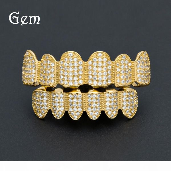 

pop hip hop jewlery set grillz gold plated full diamond braces teeth accessories high street jewelries, Black