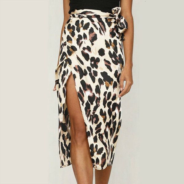 

women midi wrap skirt high waist leopard bodycon pencil skirt long elegant summer 2020 bandage vintage ladies clothes, Black