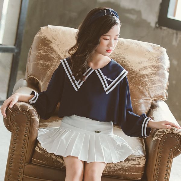 

girls'style spring and shirt shirt autumn 2020 autumn new medium and large children's fashionable western style long-sleeved top, White;black